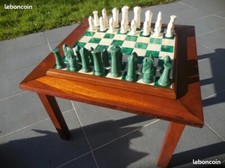 Table basse carré bois plateau échiquier ancien + pièces