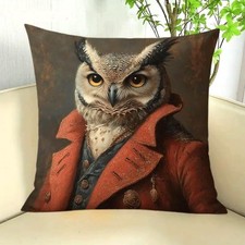 Housse de coussin HIBOU EN MANTEAU ROUX D'AUTOMNE 45 cm Chouette Hibou humanisé