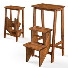 Tabouret Escabeau en Bois d'Hévéa Pliant Marchepied 3 Marches Escabeau Multifon