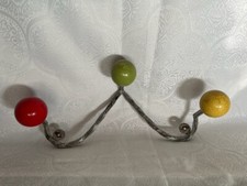 porte manteau 3 boules bois et fer forgé vintage 1960