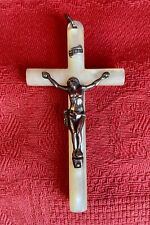 Belle Croix Ancienne En Nacre Avec Christ, Pendentif, Bijou, Religieux