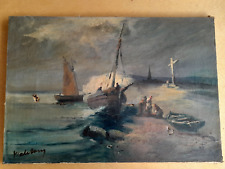 Peinture ancienne école française scène naufrage signée à restaurer marine