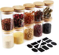 Bocaux en Verre Hermetique Lot de 10, 280ml Pots a Epices en Verre et Bambou