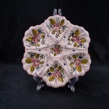 French Antique Oyster Plate QUIMPER Majolica Pink Ceramic