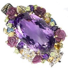 925 Argent Sterling Bracelet Ovale Améthyste 102ct Rubis Main Gemme 17.5cm