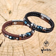 Bracelet cuir noir acier