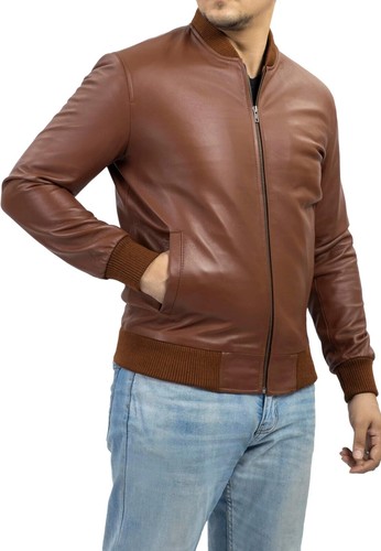 Blouson bomber cuir marron - bomber, en