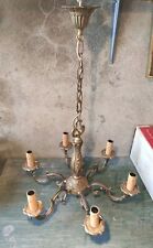 Lustre vintage français à 6 bras, laiton bronze style Régence 56 cm de Diamètre 