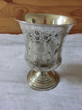 TIMBALE SUR PIED DEDICATOIRE EN ARGENT MASSIF DATEE 1867