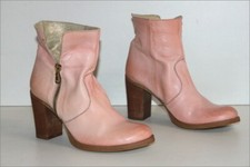 LA ZAMPA Bottines à Talons Cuir Peau Rose Clair Revers Pailleté T 36 TTBE