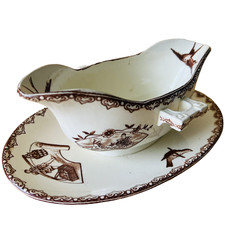 Ancienne saucière Clairefontaine JS faïence Terre de fer Kyoto sepia Japon