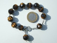 BEAU BRACELET DIZAINIER ANCIEN en ARGENT avec PERLE en OEIL DE TIGRE / Lg 21cm