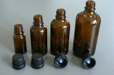 Flacons en verre ambré avec bouchon codigoutte sécurité - Différents formats