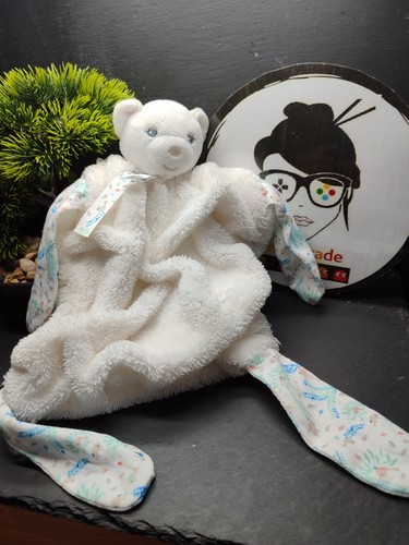 Doudou plat ours - plume, blanc