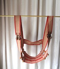 RARE hamac siège toile et bois, cuir - ancien - Indochine - époque coloniale -