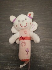 Doudou Pommette Ours Ailes Papillon Hochet Pouet Rose Fleurs