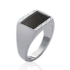 Chevalière homme rectangle - argent 925 massif - pierre genre Onyx