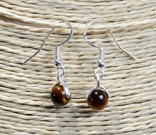 Oeil de tigre - Boucles d'oreilles pendante perle 6mm - argent 925