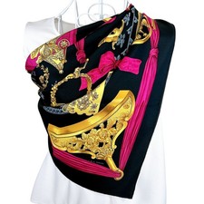 Foulard vintage HERMES Carre 90 en soie "Etriers" par F. de La Perrière...