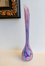 Grand Vase Soliflore Verre Soufflé Bouche filamenté Rose Bleu LA ROCHERE France
