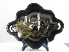 Ancien plat à fruits "porte des Allemands à Metz" , Fabrication LONGWY grand feu