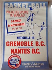 AFFICHE VINTAGE ANNEES 80 - BASKETBALL GRENOBLE B.C CONTRE NANTES B.C