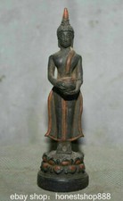 11CM Old Thailand Painting Bronze Stand Shakyamuni Amitabha Buddha Statue