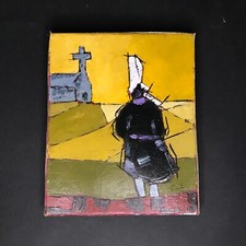 BIGOUDEN Huile toile signé CRISTI tableau Bretagne Ancien vintage antique µ