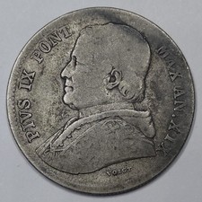 Rare Monnaie Argent, 20 Baiocchi 1865 (an. XIX) Pius IX - VATICAN