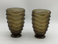 Paire De Vases Verre Moulé Verre Fumé Art Décor Perle Vague Style Pierre D'Avesn