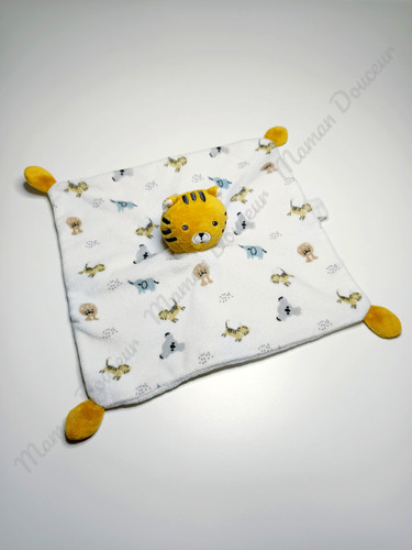 Doudou plat tigre - tigre, jaune