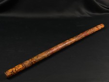 Canne bâton de marche bois massif sculpté personnages Aztèques Mayas Mexique