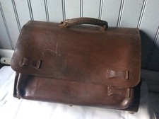 Grand cartable ancien  cuir brun déco   (G/G) 