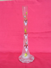 ancien vase soliflore long col décor floral émaillé + incrustation . Legras Daum