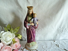 Ancienne statuette Vierge à l'enfant porcelaine polychrome peint main