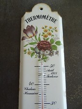 plaque émaillée THERMOMETRE ancien old enamel art populaire jardin ancien fleur