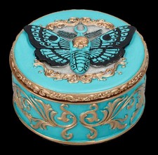 Gothique Coffret - Death Moth En Turquoise & Or - Boite à Bijoux Magique - H 6