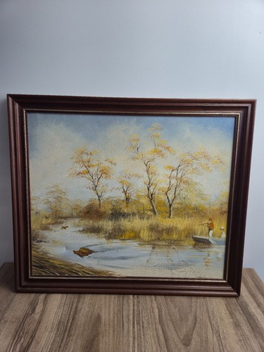 Huile sur toile chasse marais