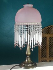 Lampe à pampilles ancienne en verre et bronze