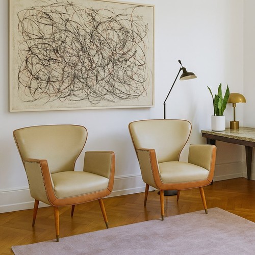 Fauteuils vintage bois laiton - fauteuils,