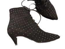 Superbe Et Authentique Boots Charlotte Daim Noir Clous Saint Laurent 35=36 Neuve