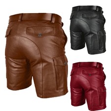 Short en cuir PU pour homme en