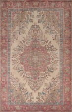 Tapis De Zone Traditionnel Vintage 6x10 En Laine Fait Main Beige/ Rose Floral