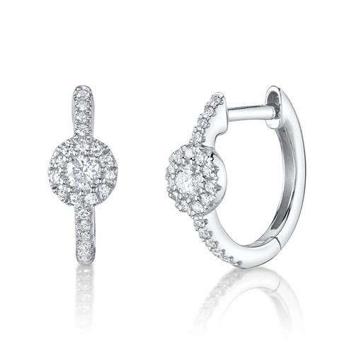 14k blanc diamant huggie - or,