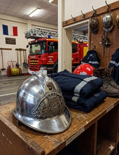 Ancien casque pompier - ancien, de