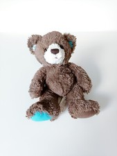 Peluche/Doudou Ours Marron Blanc Patte Oreilles Bleues 25cm - Marque Carré Blanc