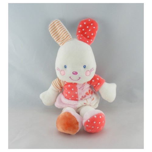 Doudou lapin blanc - robe, rose