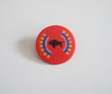 PLAYMOBIL (E1c04) INDIENS - Bouclier Rond Rouge avec Motifs & Bison Noir Abimé
