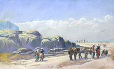 Albert GOUGET dessin pastel tableau paysage Normandie Bretagne pêcheuses plage