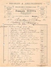 Facture.AM19827.Grasse.1922.François Suetta.Tapissier.Décorateur.Meuble.Ameu